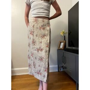 Eddie Bauer Linen Floral Wrap Maxi Skirt Cottagecore Vintage Sz 18